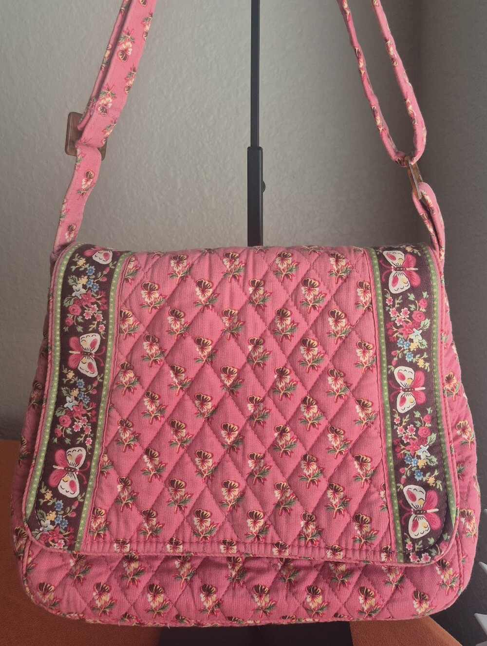 Vera Bradley Pink Pansy Crossbody Sling Bag